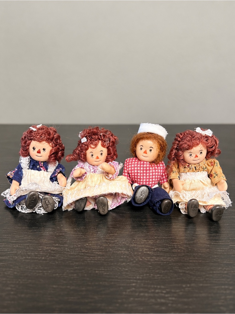 VTG Handmade Miniature Dolls Lot Of 4 Signed CA Artisan Folk Art 4” OOAK